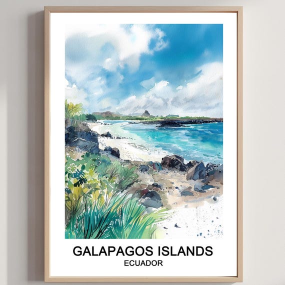 Galapagos Islands Watercolor Print Ecuador Travel Poster