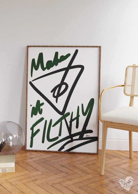 Make It Filthy Martini Cocktail Script Green Bar Cart Quote Wall Art