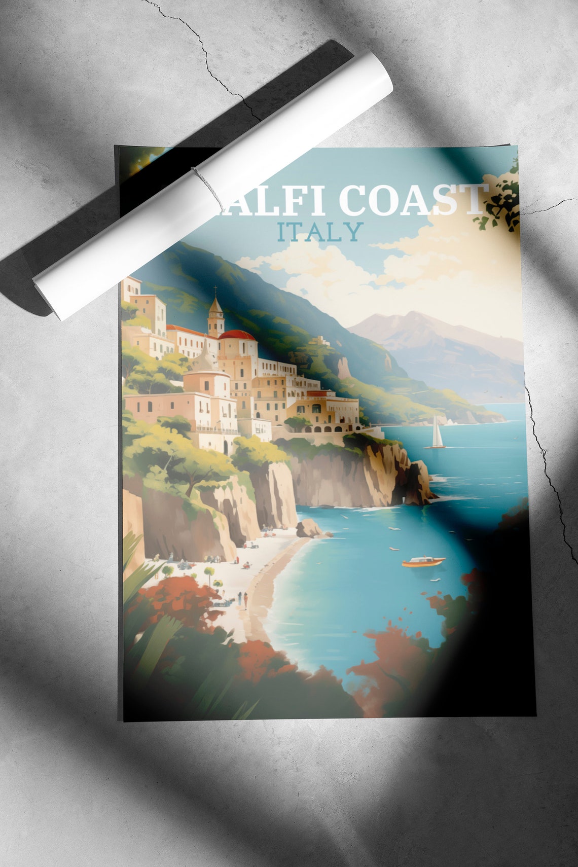Amalfi Coast Italy Seaside Cliffs Daytime Retro Travel Poster - Image 2