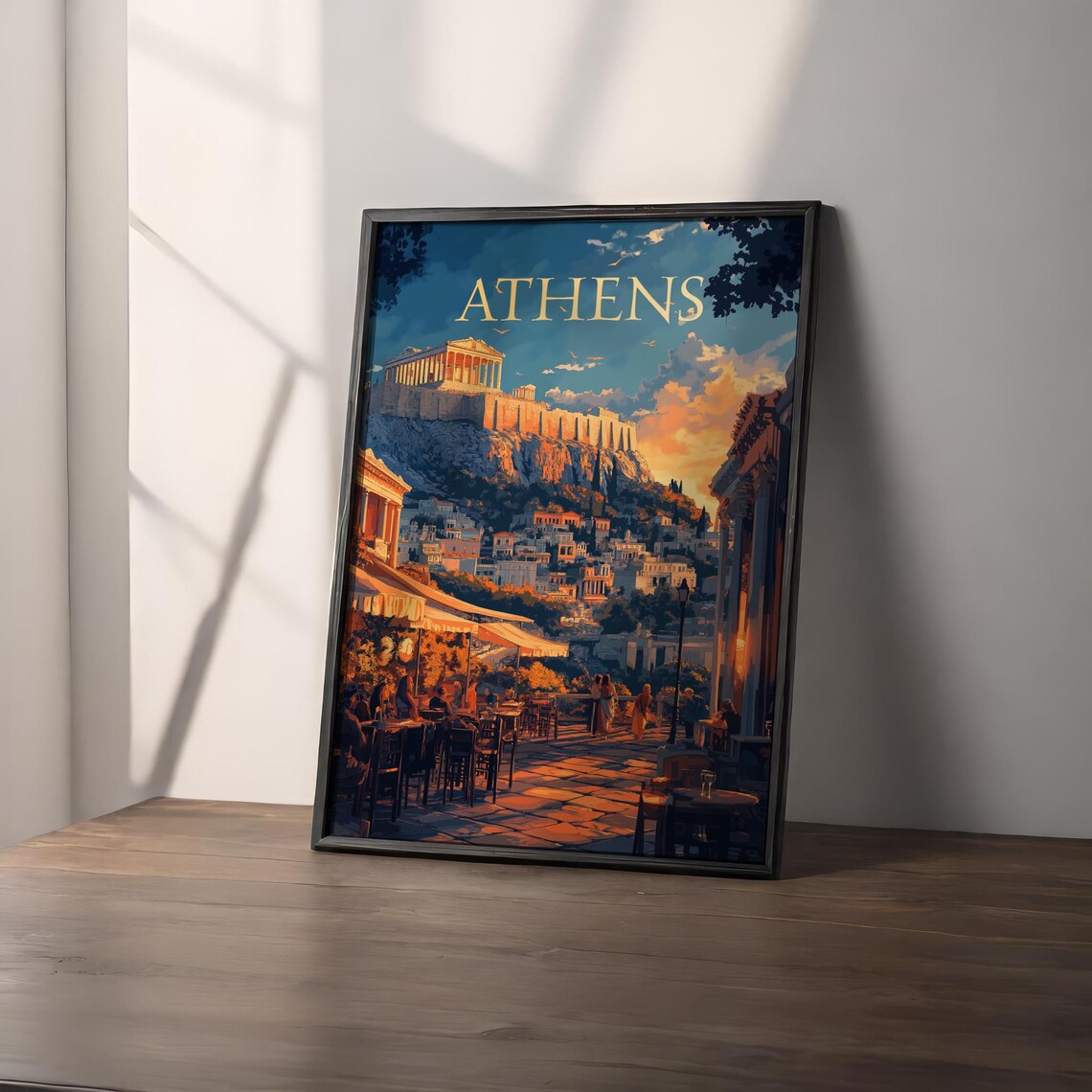 Athens Greece Acropolis Dusk Old Town Cafe Street Travel Poster - Image 2