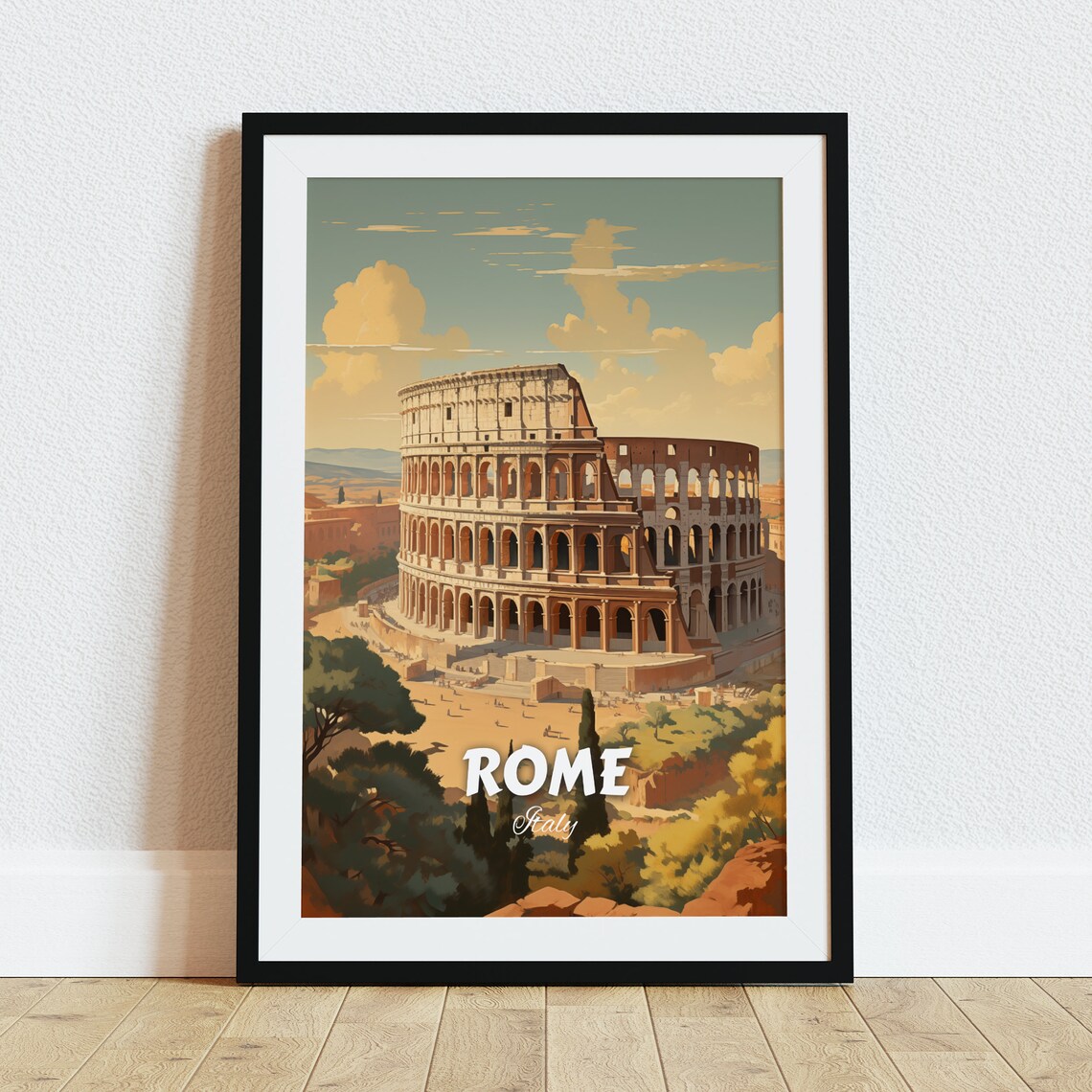 Rome Italy Colosseum Ancient Amphitheater Golden Travel Poster