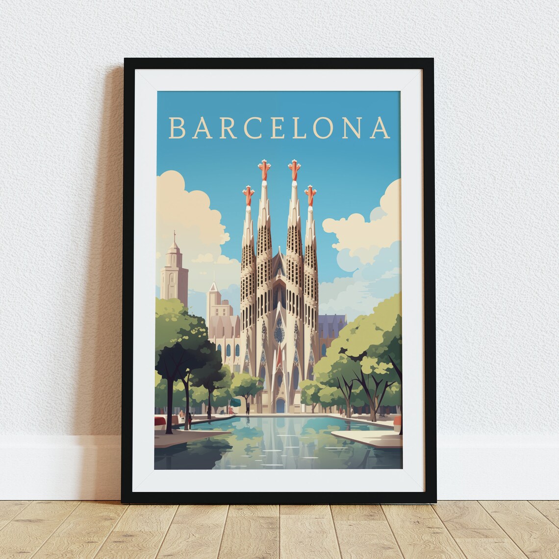 Barcelona Sagrada Familia Church Retro Vintage Travel Poster