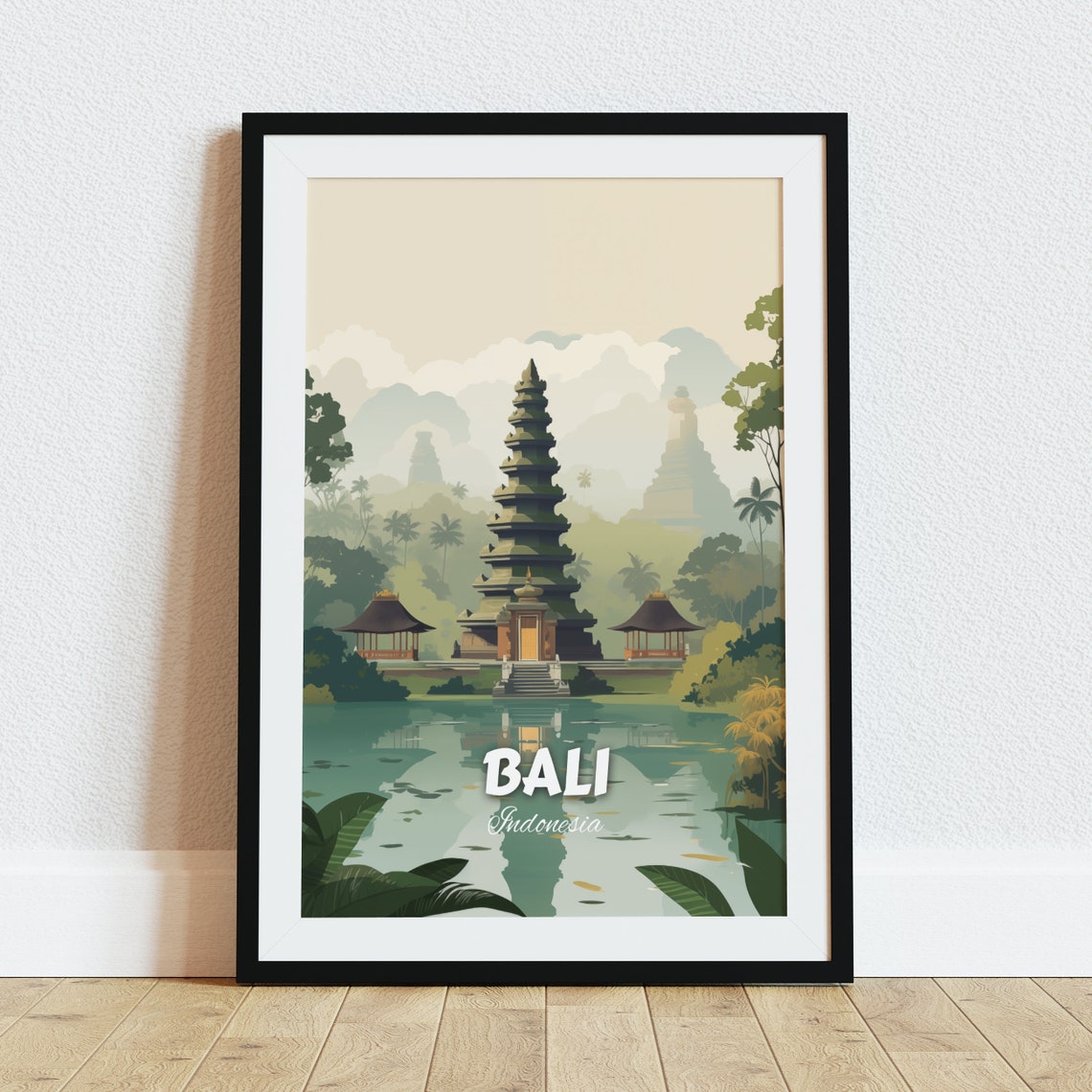 Bali Indonesia Serene Lakeside Temple Beautiful Travel Poster