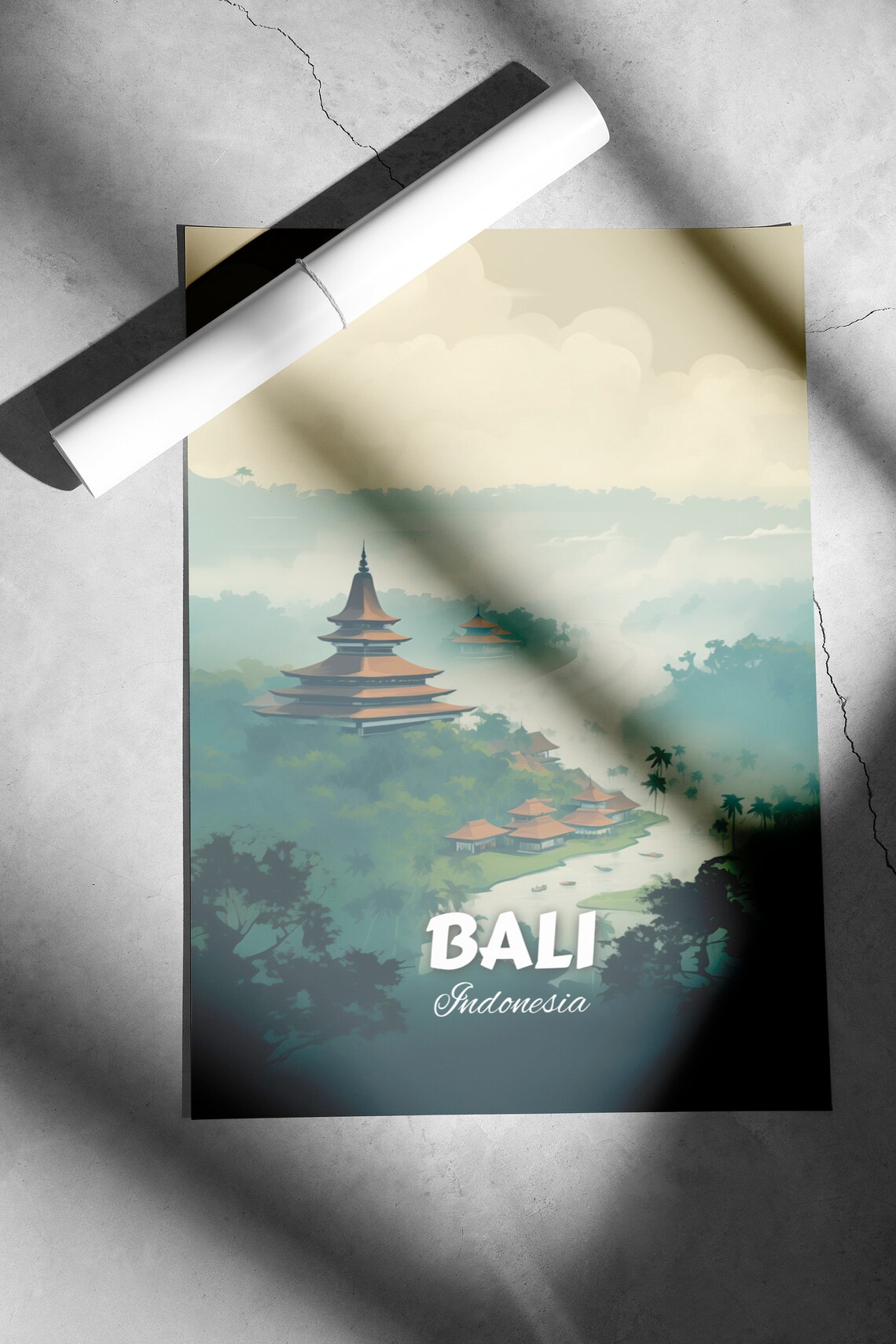Bali Indonesia Misty Mountain Temple Beautiful Travel Poster - Image 2