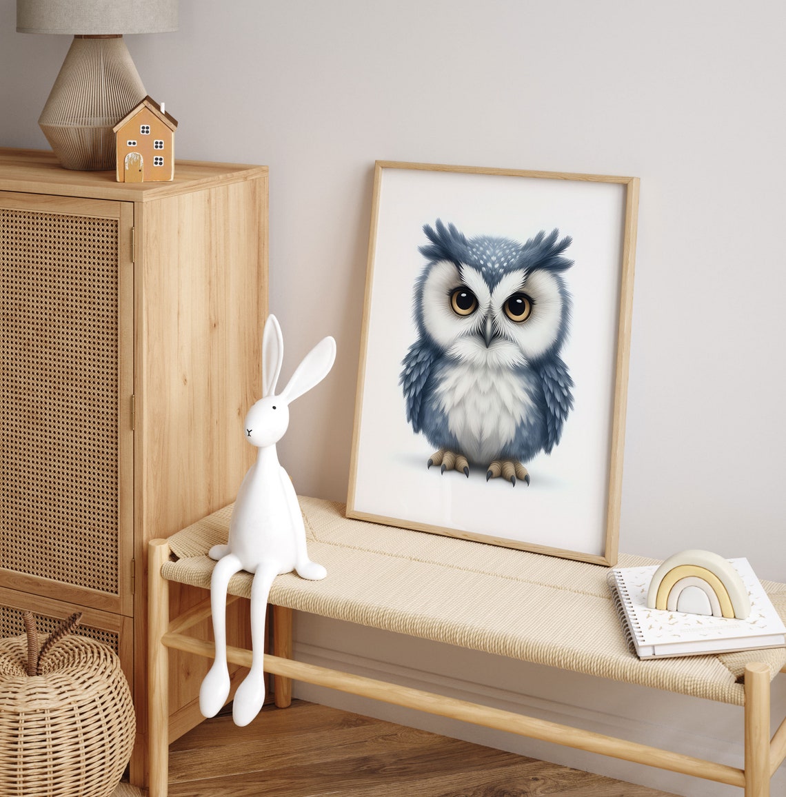 Adorable Baby Blue Owl With Big Eyes Cute Nursery Animal Poster - Image 4