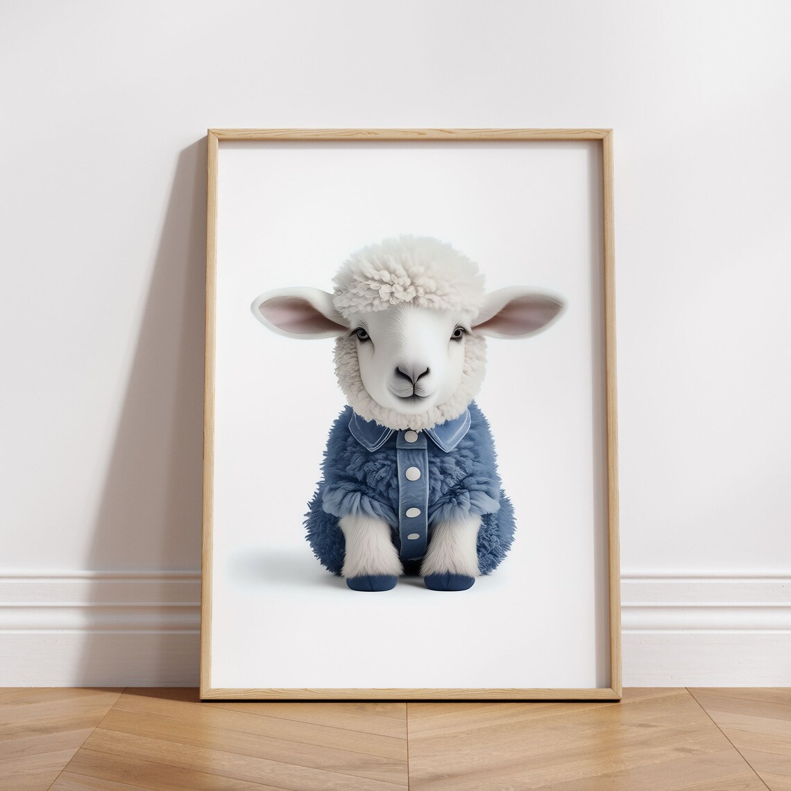 Sweet Fluffy Baby Lamb in a Blue Outfit Nursery Animal Poster