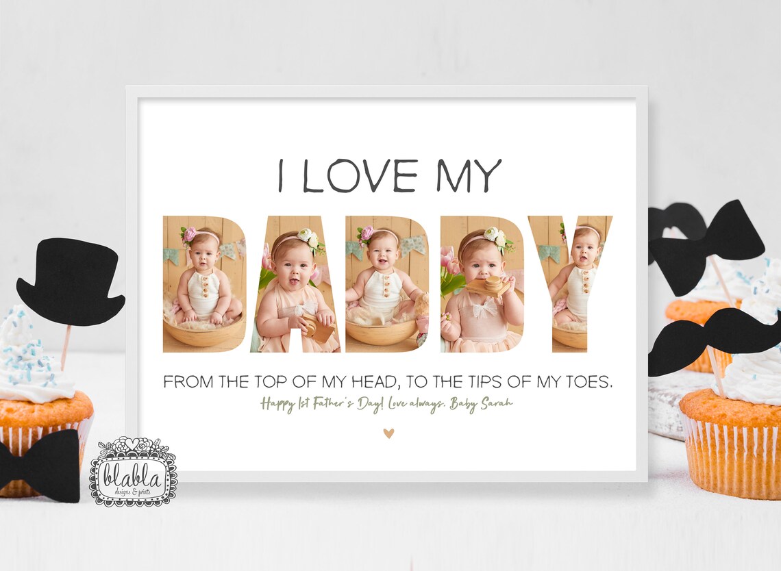 I Love My Dad Photo Letters Happy 1st Fathers Day Baby Girl Gift Print - Image 2