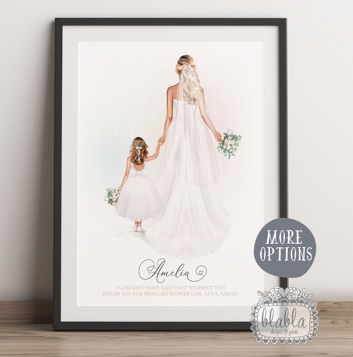 Flower Girl Bride And Flower Girl Portrait Gift For Flower Girl Bridesmaid Gift Bridesmaid Print Wedding Print Personalised Print