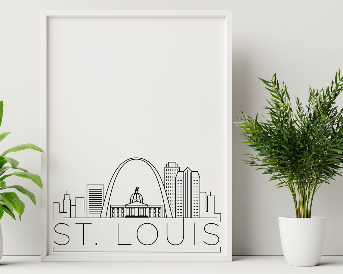 St. Louis Missouri Minimalist Black White Line Art Skyline City Poster