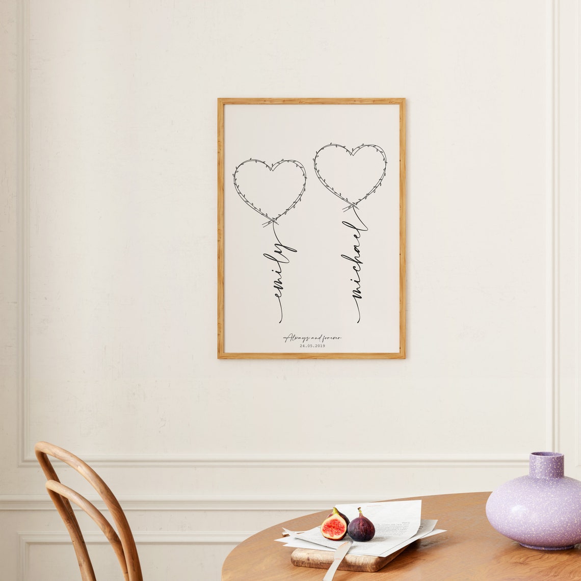 Emily Michael Heart Balloons Personalized Couples Wall Art Print - Image 2