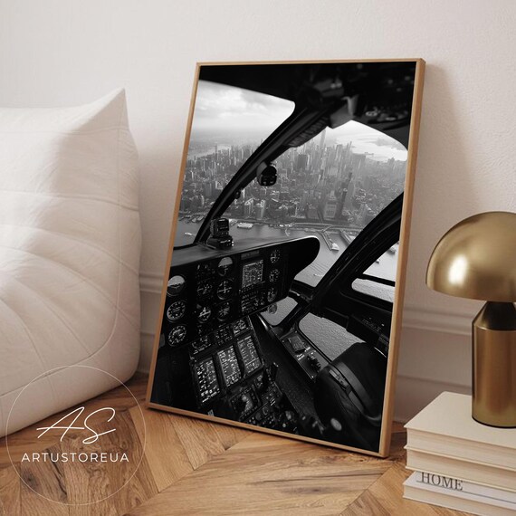 New York Poster Stunning Black And White Helicopter View Of Skyline Aerial Photography Print Urban Nyc Cityscape From Cockpit