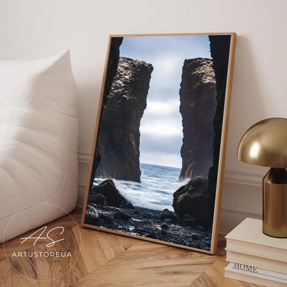 Iceland Ocean Cliffs Art Print Poster Icelandic Coastal Rock Illustration Nature Nordic Wall View