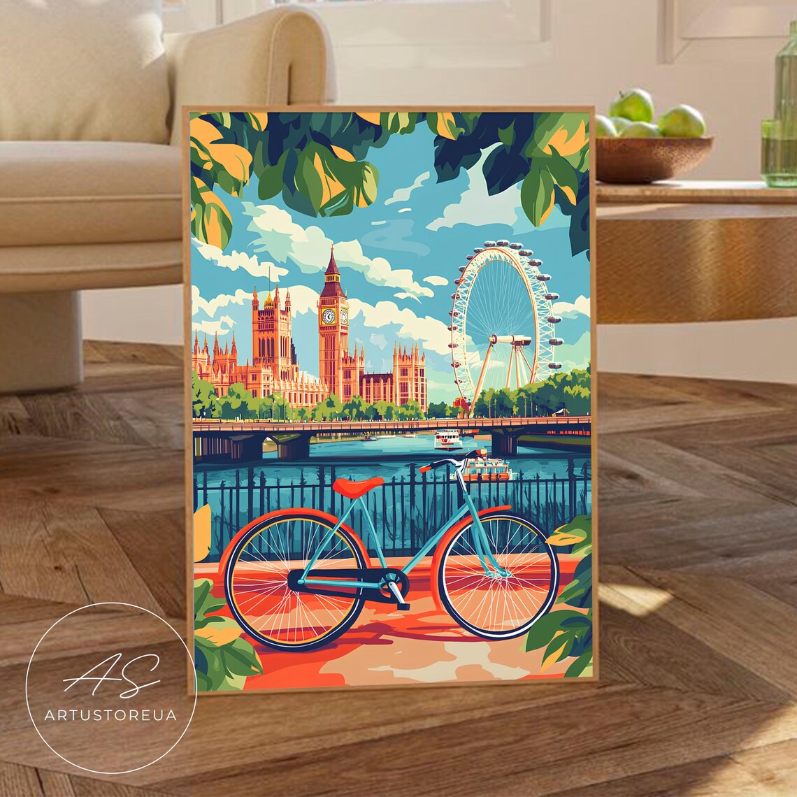 London Big Ben London Eye Bicycle Travel Poster Art Decor Decor