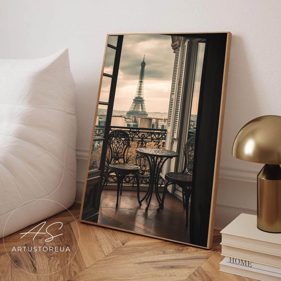 Paris Eiffel Tower Balcony Bistro Vintage Travel Photo Poster