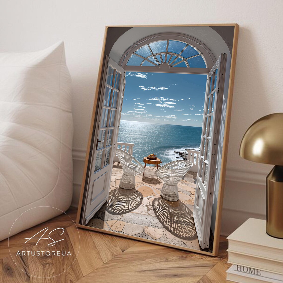 Serene Ocean View From Coastal Terrace, Mediterranean Art Print