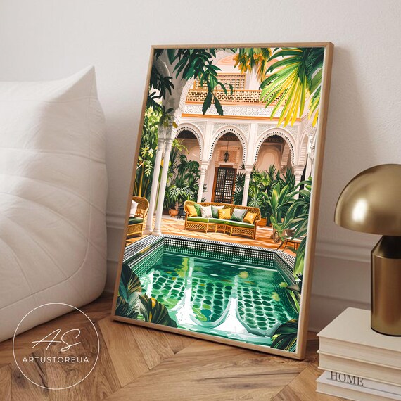 Morocco Watercolor Moroccan Courtyard Art Print