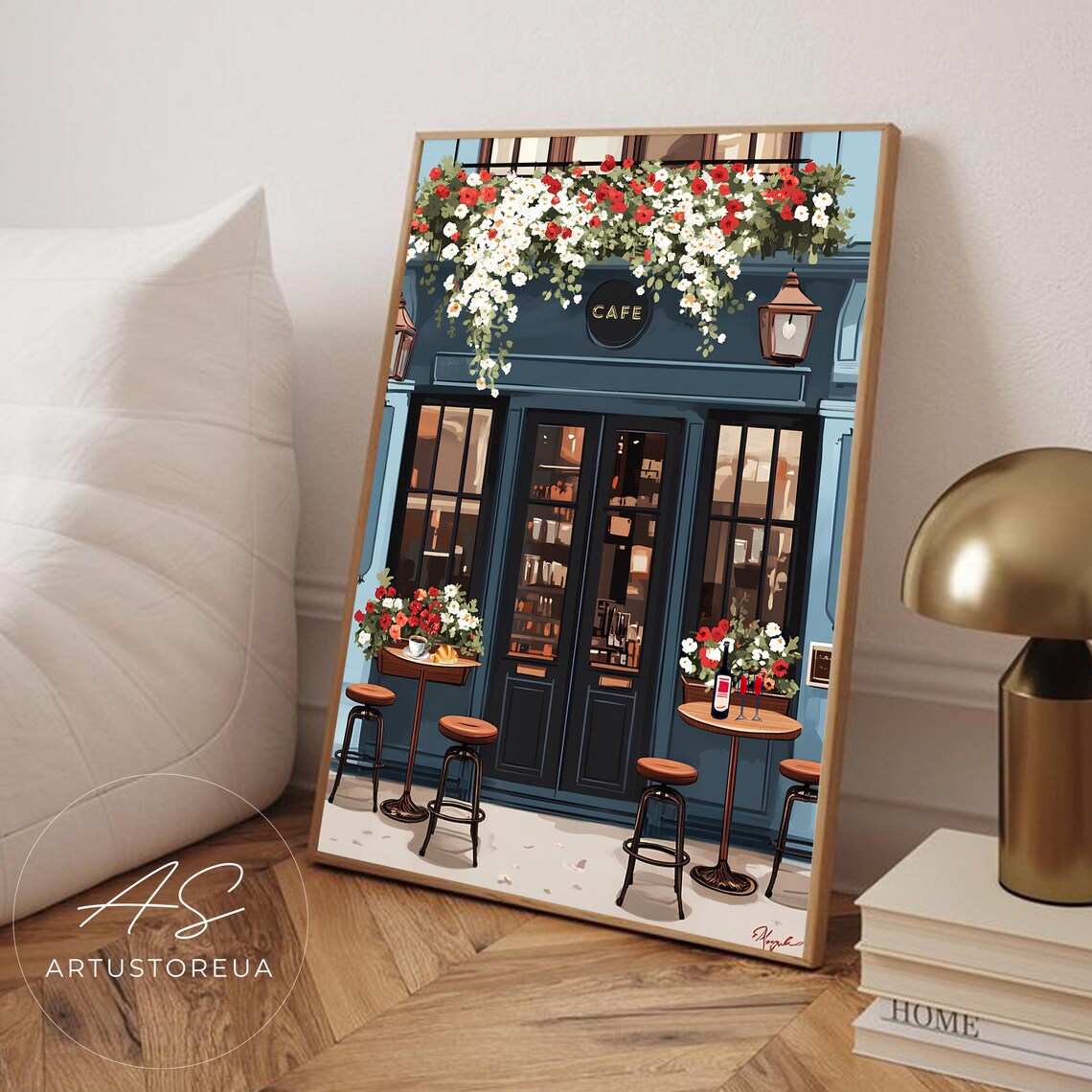 Cafe Poster, French Vintage Floral Art Print