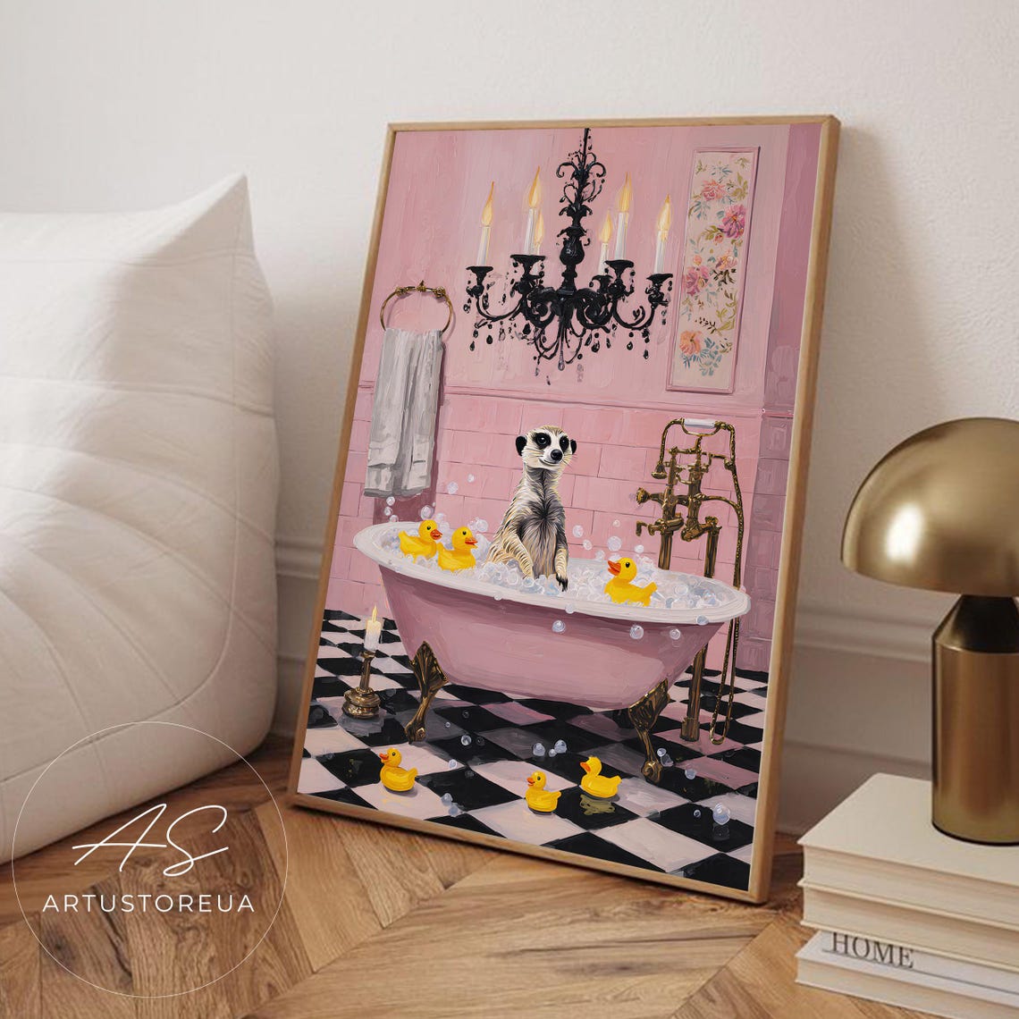 Meerkat In Pink Bathroom Art Print