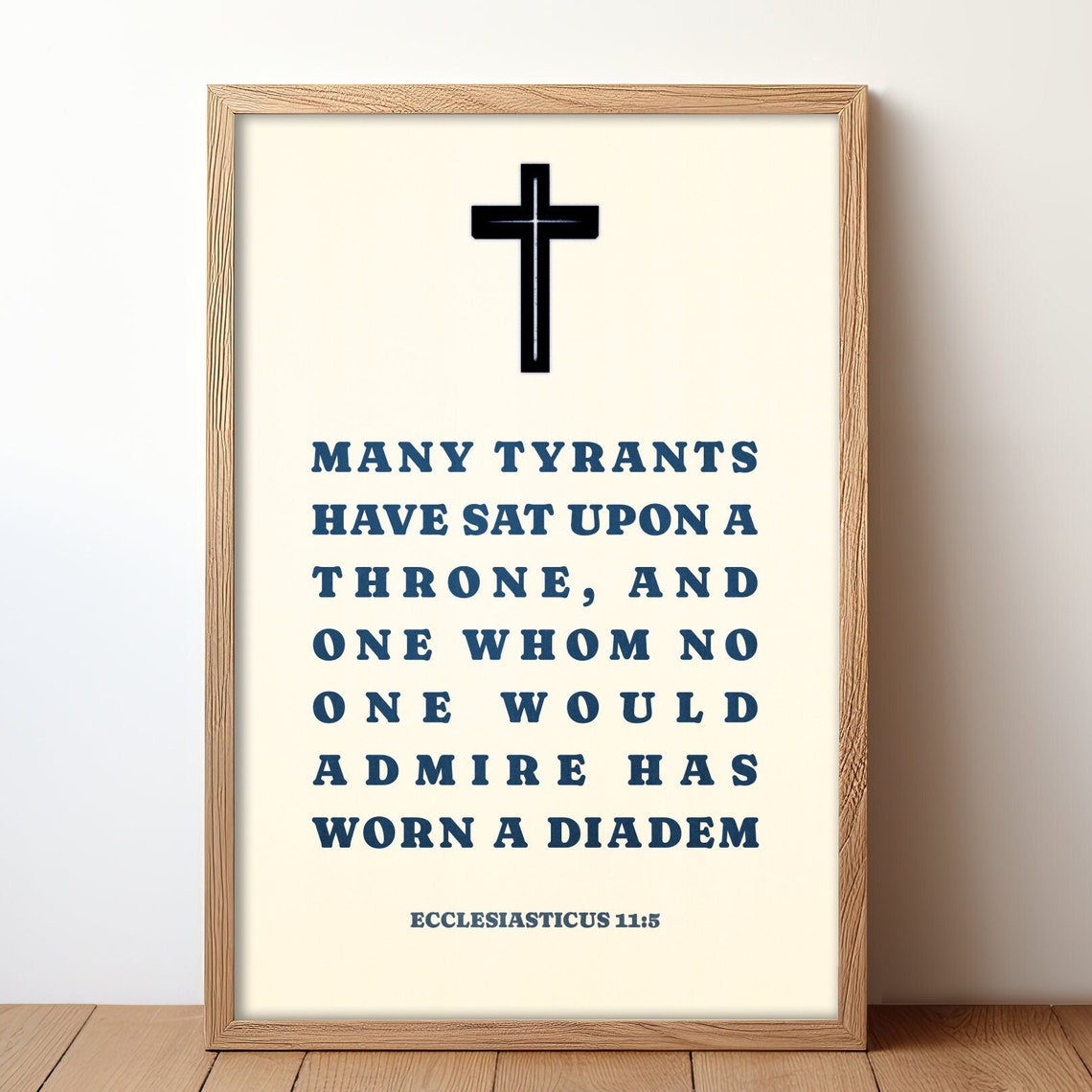 Ecclesiasticus 11 Verse 5 Navy Typography Cross Faith Art Poster