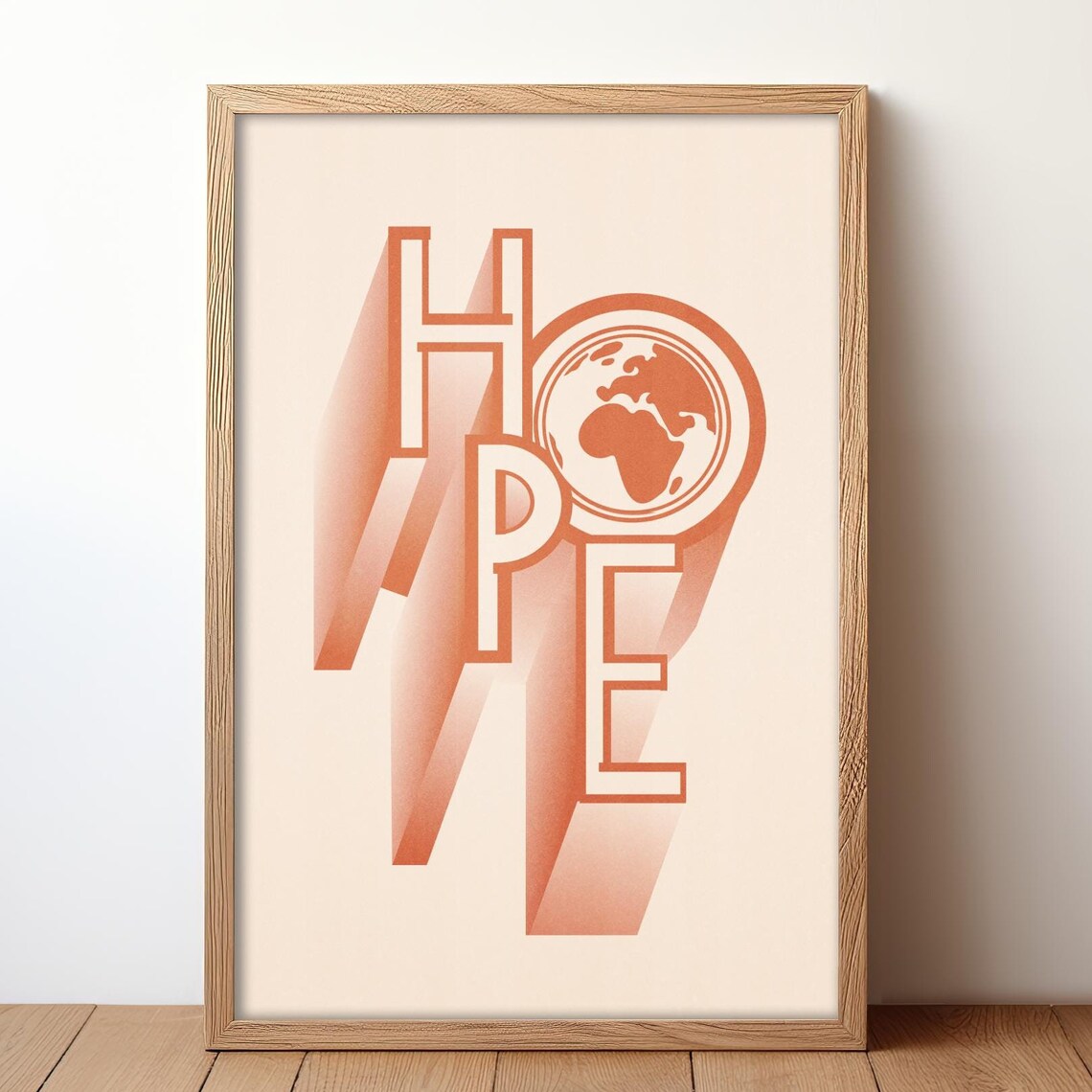 Hope Retro Typography Terracotta Globe Minimalist Quote Poster