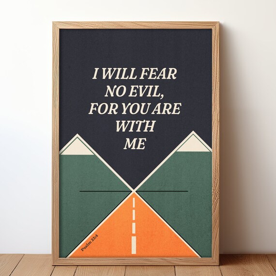 I Will Fear No Evil Poster Psalm 23 Bible Verse Wall Art