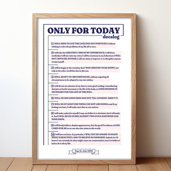 Only for Today Decalog Pope Saint John XXIII Ten Rules Quote Poster