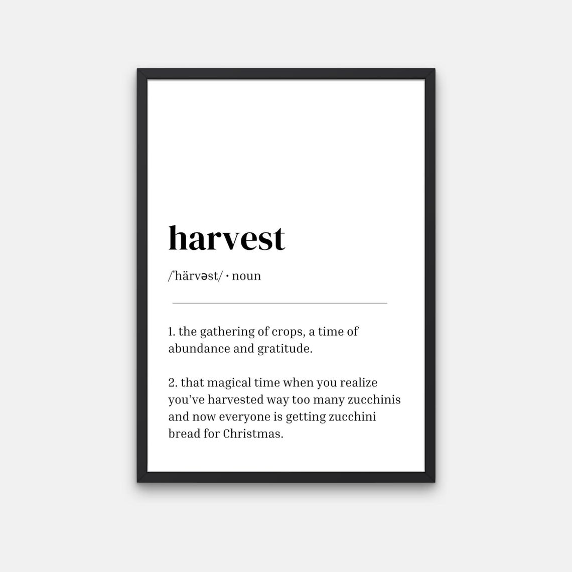 Harvest Definition Minimalist Fall Zucchini Funny Dictionary Poster