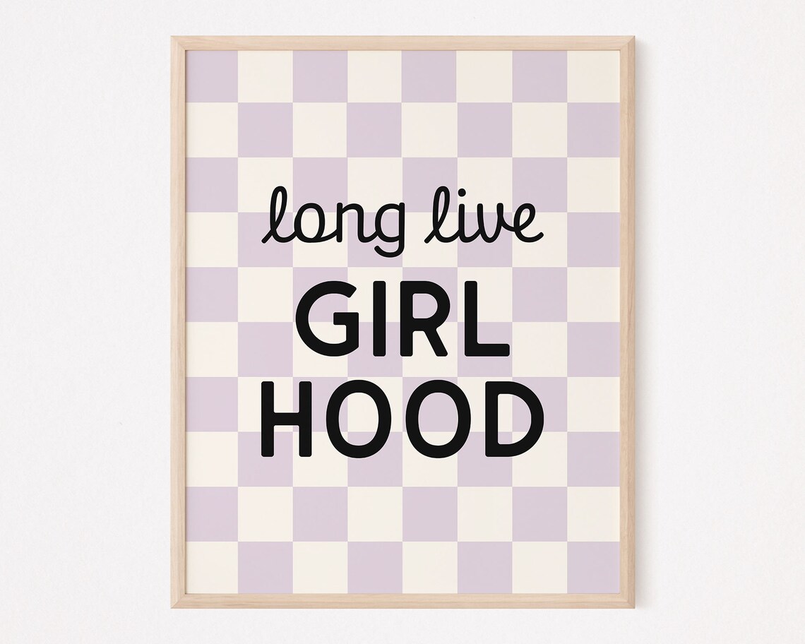 Long Live Girlhood Lilac Checkerboard Retro Girls Room Quote Wall Art - Image 3