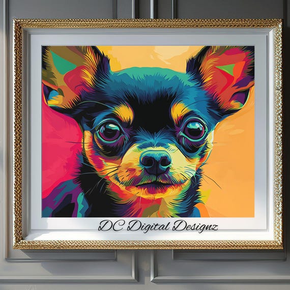 Animal Wall Art Cute Chihuahua Puppy Pop Art Wall Art Fun Colorful Modern Decor Instant For Pet Lovers Dog Art Fans