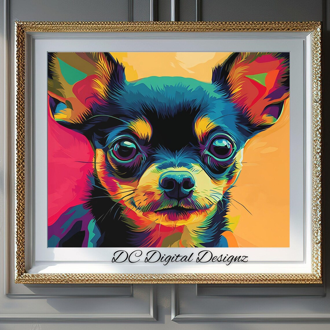 Colorful Chihuahua Pop Art Rainbow Puppy Portrait Big Eyes Poster