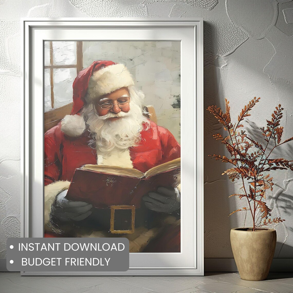 Vintage Santa Claus Reading Book By Window Christmas Eve Poster - Image 2