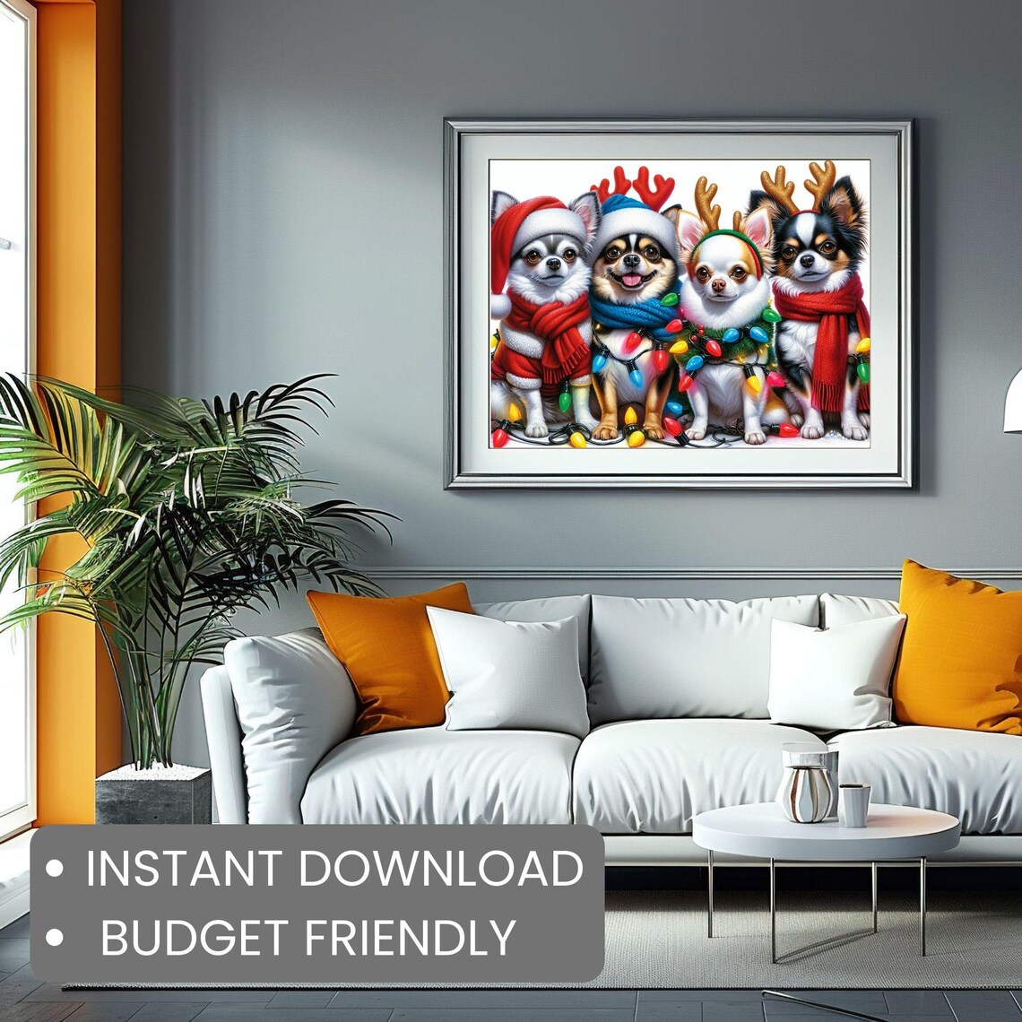 Four Cute Chihuahuas in Christmas Outfits Dogs Holiday Wall Art - Image 2