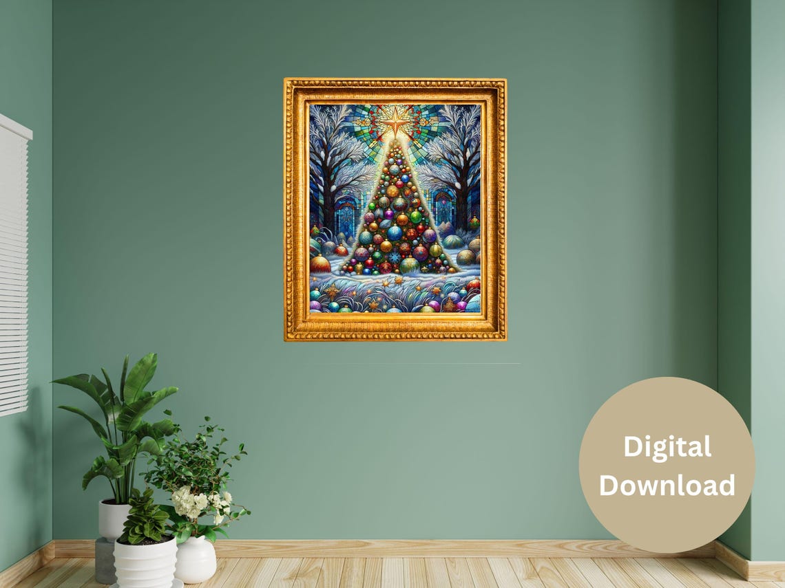 Stained Glass Style Christmas Tree Ornaments Starry Night Poster - Image 2