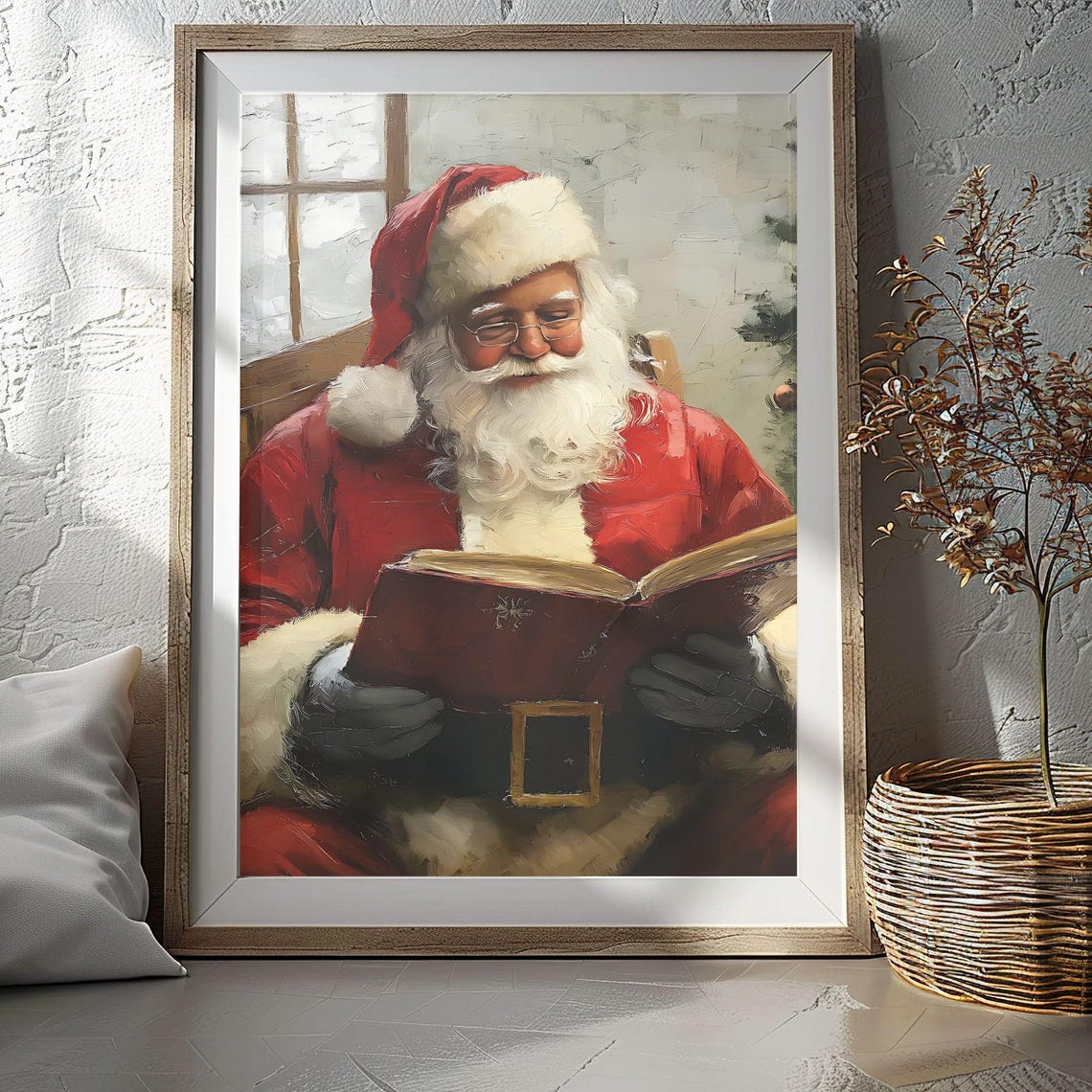 Vintage Santa Claus Reading Book By Window Christmas Eve Poster