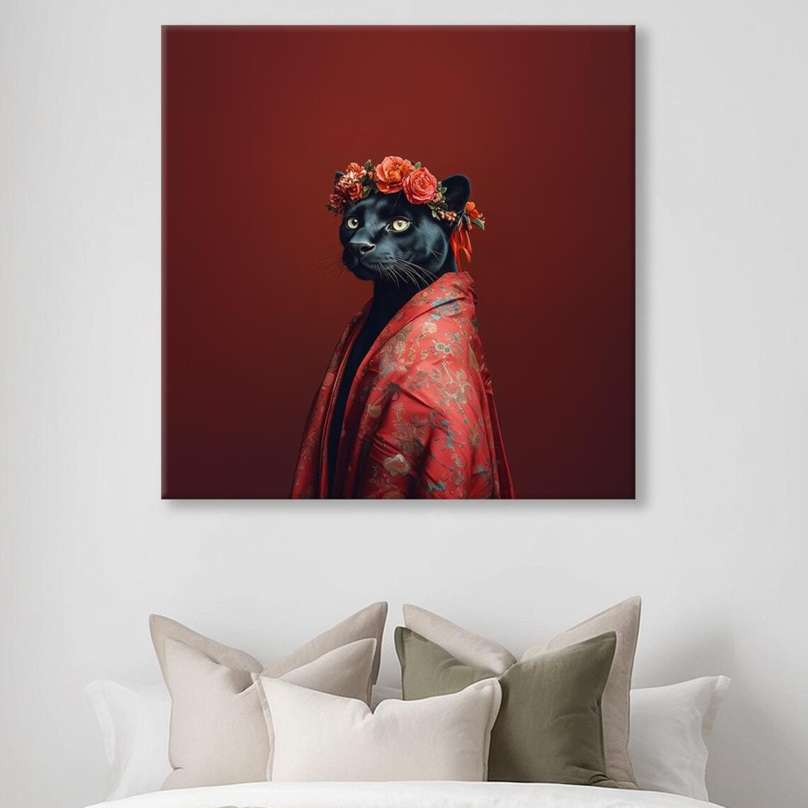 Black Panther Fashionista Portrait Red Floral Crown And Robe Poster