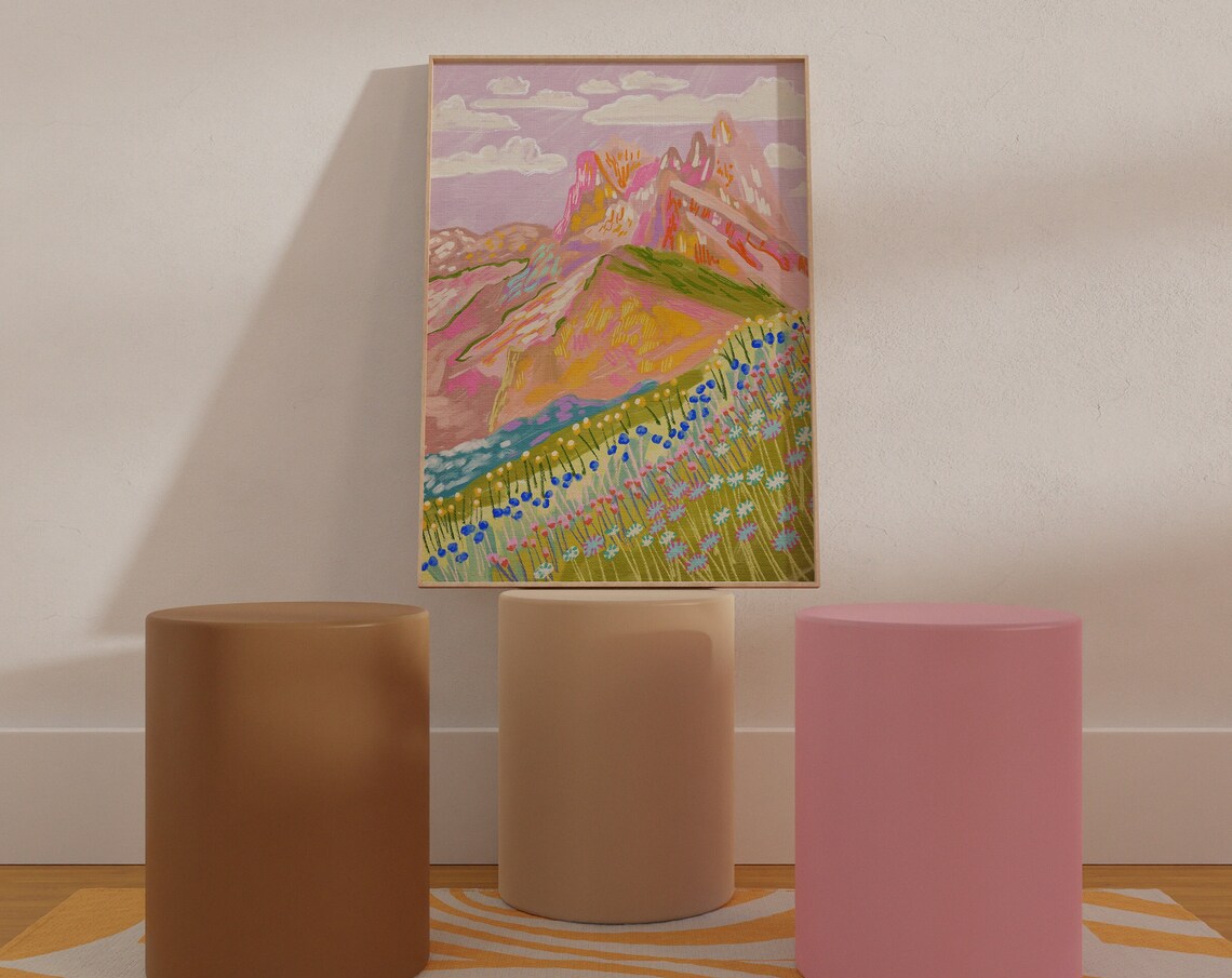 Colorful Winter Mountain Landscape Art Print