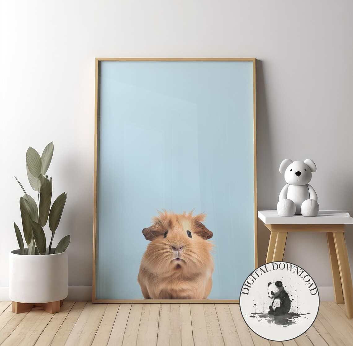 Blue Guinea Pig Illustration, Pink Nursery Decor Art Print