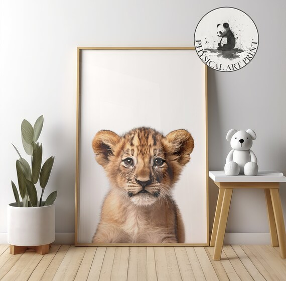 Sweet Baby Lion Cub Soft Neutral Nursery Portrait Art Poster