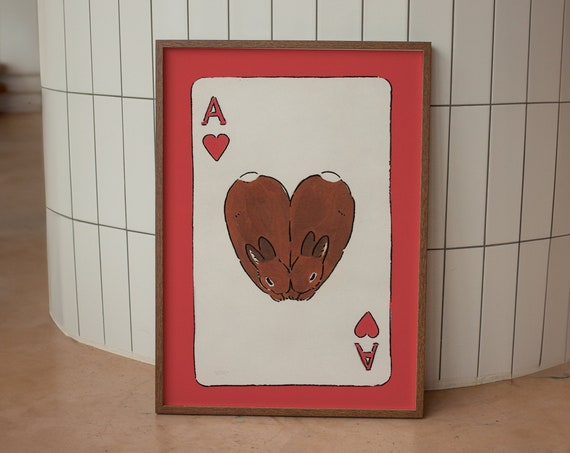 Coquette Bunny Ace Card Print Y2k Wall Decor Poster Vintage Art