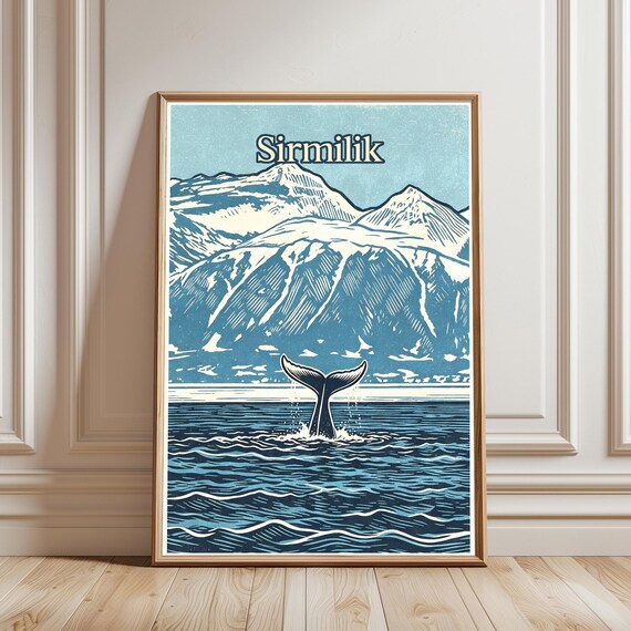Sirmilik Arctic Whale Tail Snowy Mountains Vintage Travel Poster
