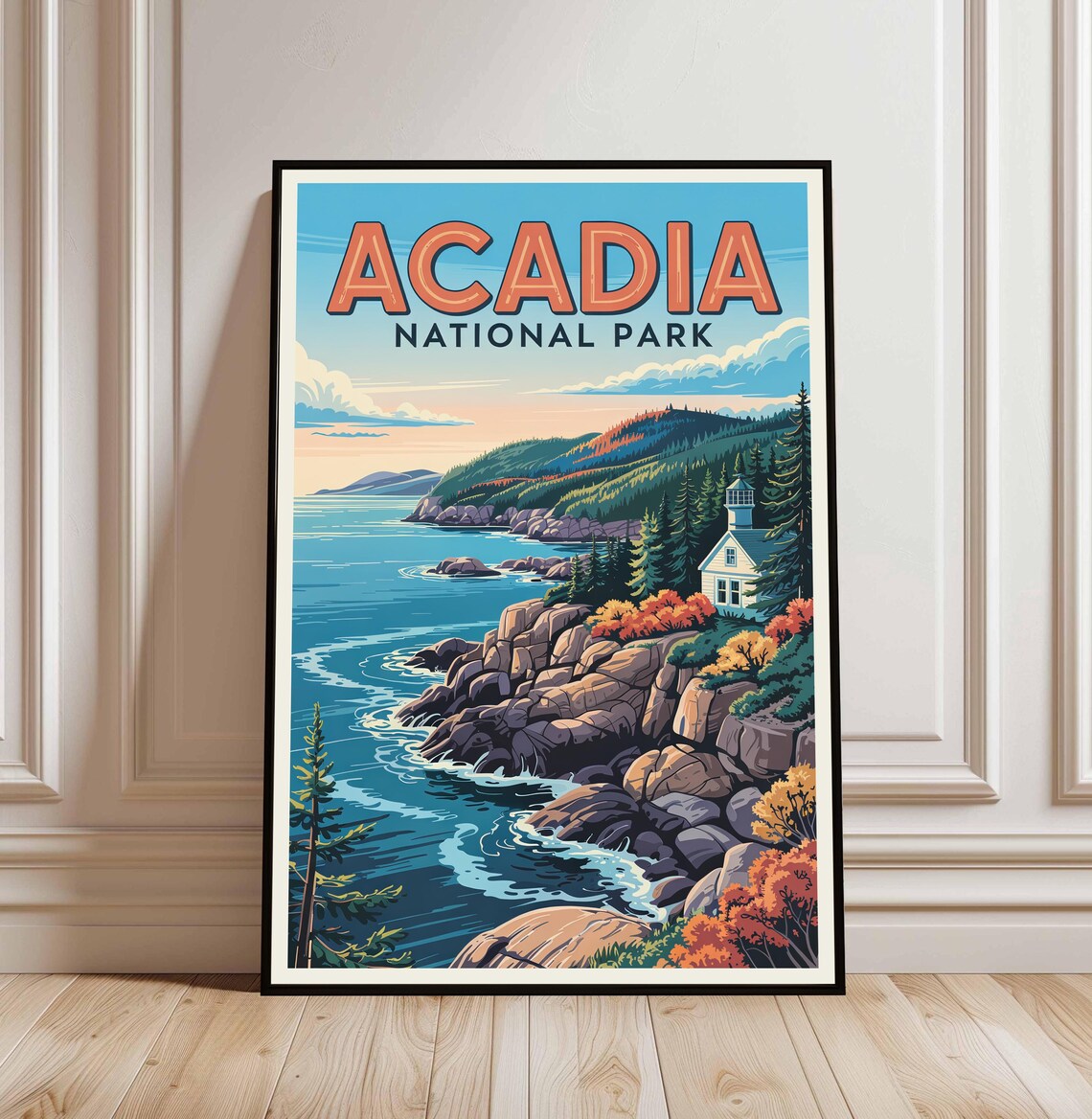 Acadia National Park Rocky Coast Lighthouse Travel Decorative Poster