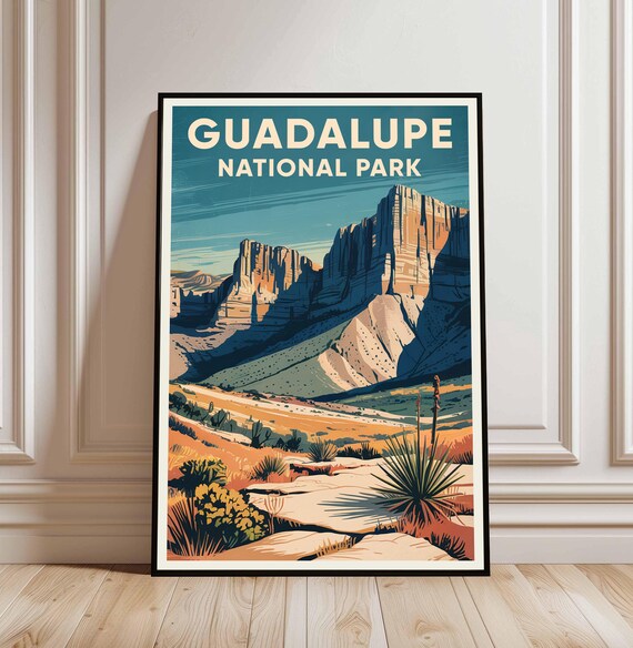 Guadalupe National Park Desert Canyon Vintage Travel Art Poster
