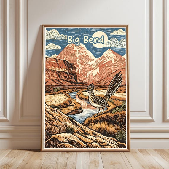 Big Bend National Park Print Roadrunner Travel Poster Vintage Desert Wall Art Decor