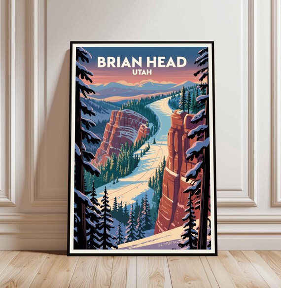 Brian Head Utah Ski Run Red Rock Pines Winter Travel Art Poster