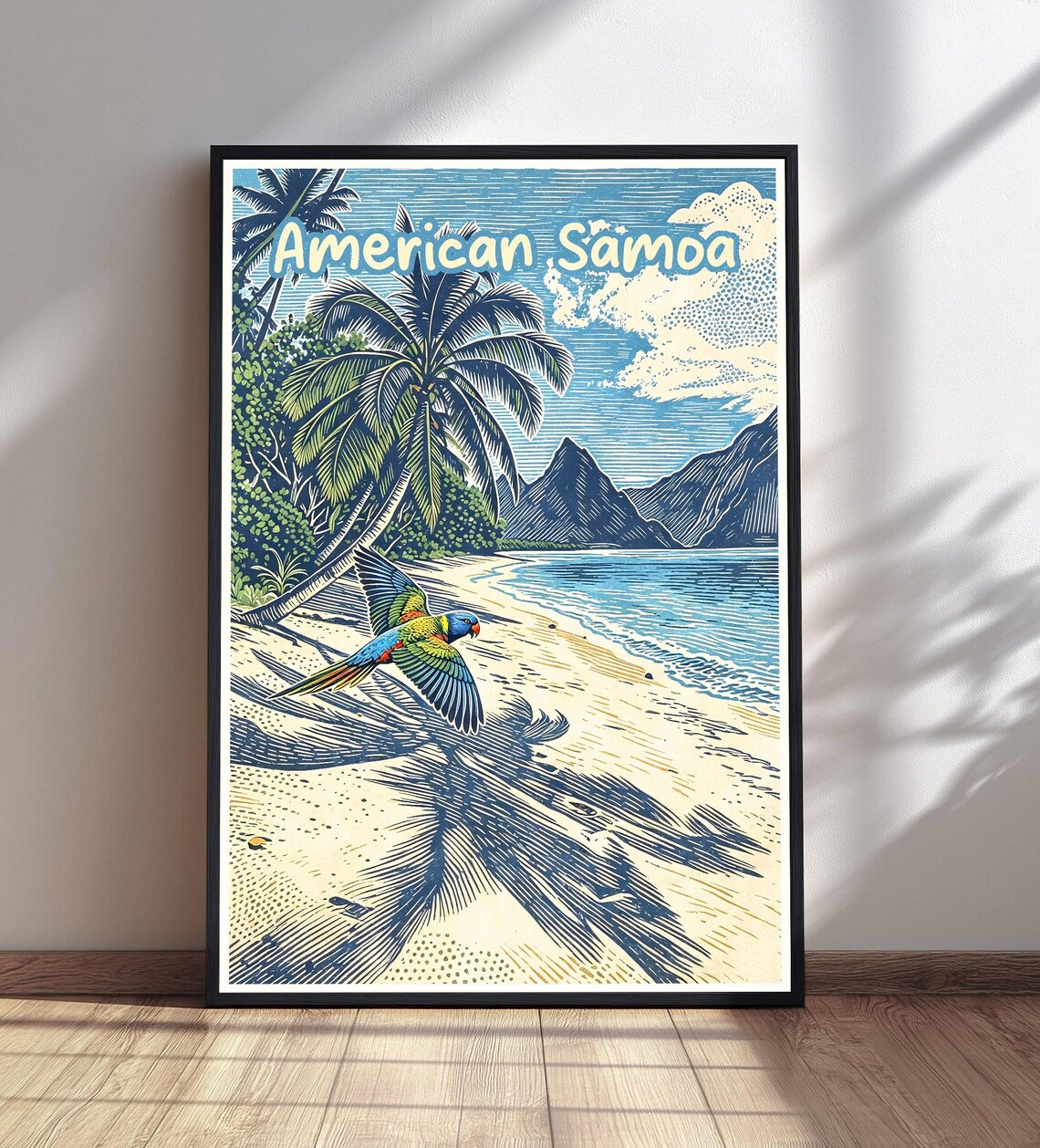 American Samoa Vintage Travel Poster, Tropical Beach