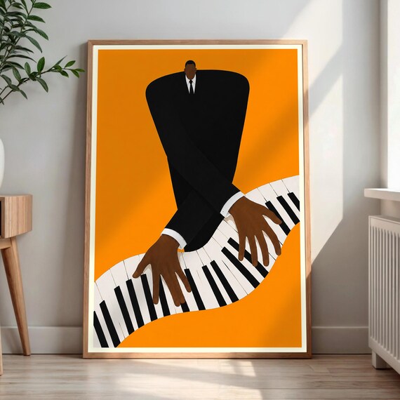 Jazz Piano Player Print African American Musician Wall Art Retro Music Poster Mid Century Modern Decor