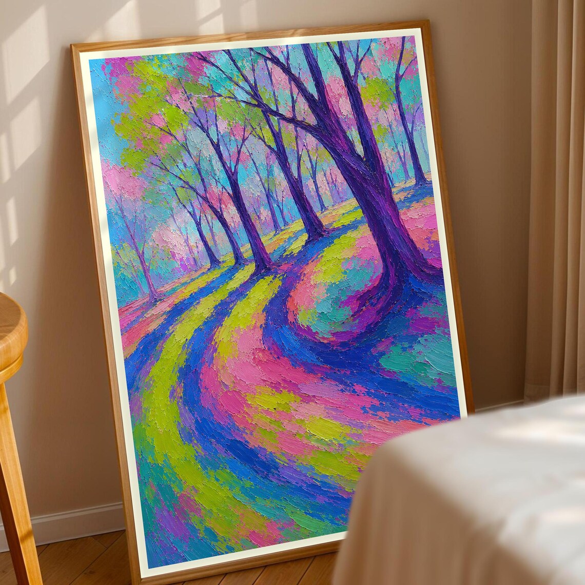 Abstract Forest Path Palette Knife Vibrant Colorful Painting Poster