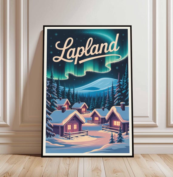 Lapland Travel Poster Scandinavian Illustration Printfinland Hanging Wall Decor Art Home Office Collection
