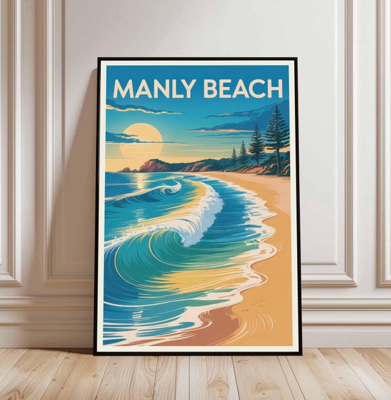 Manly Beach Travel Print Wall Art Poster Australia Lovers Home Decor City Gifts