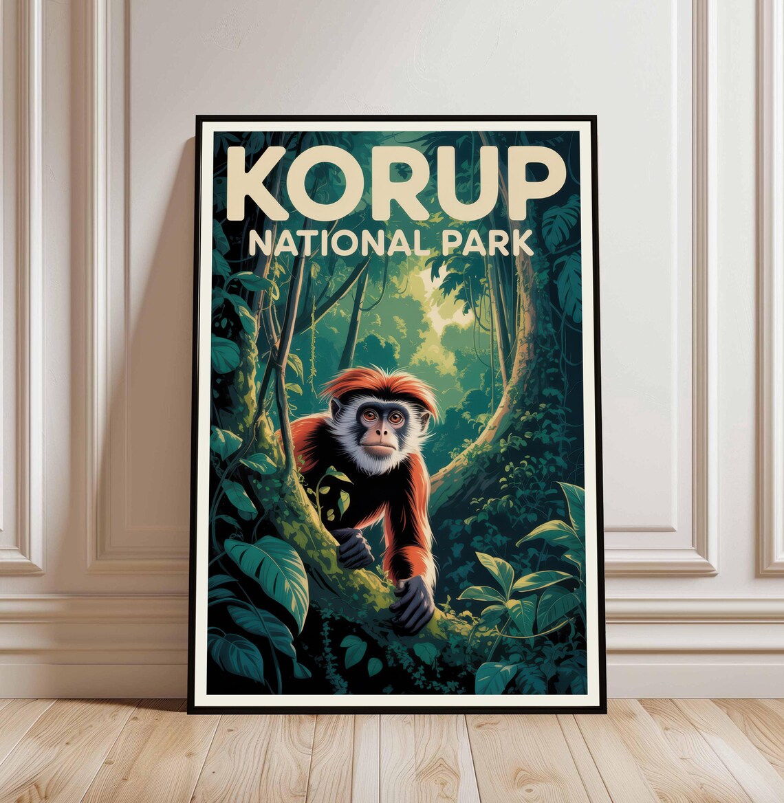 Korup National Park Cameroon Vintage Rainforest Monkey Jungle Wildlife Poster